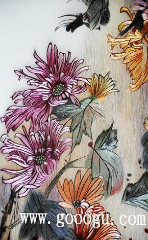 刺繡精品畫,蘇繡收藏品,刺繡奢侈品,菊:刺繡細節(jié)