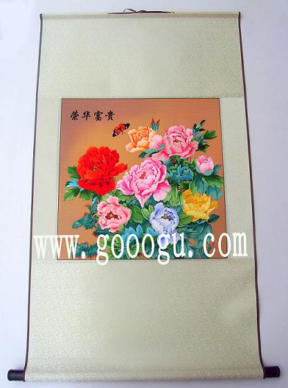 牡丹軟裱蘇繡畫(huà),高檔手工刺繡畫(huà)